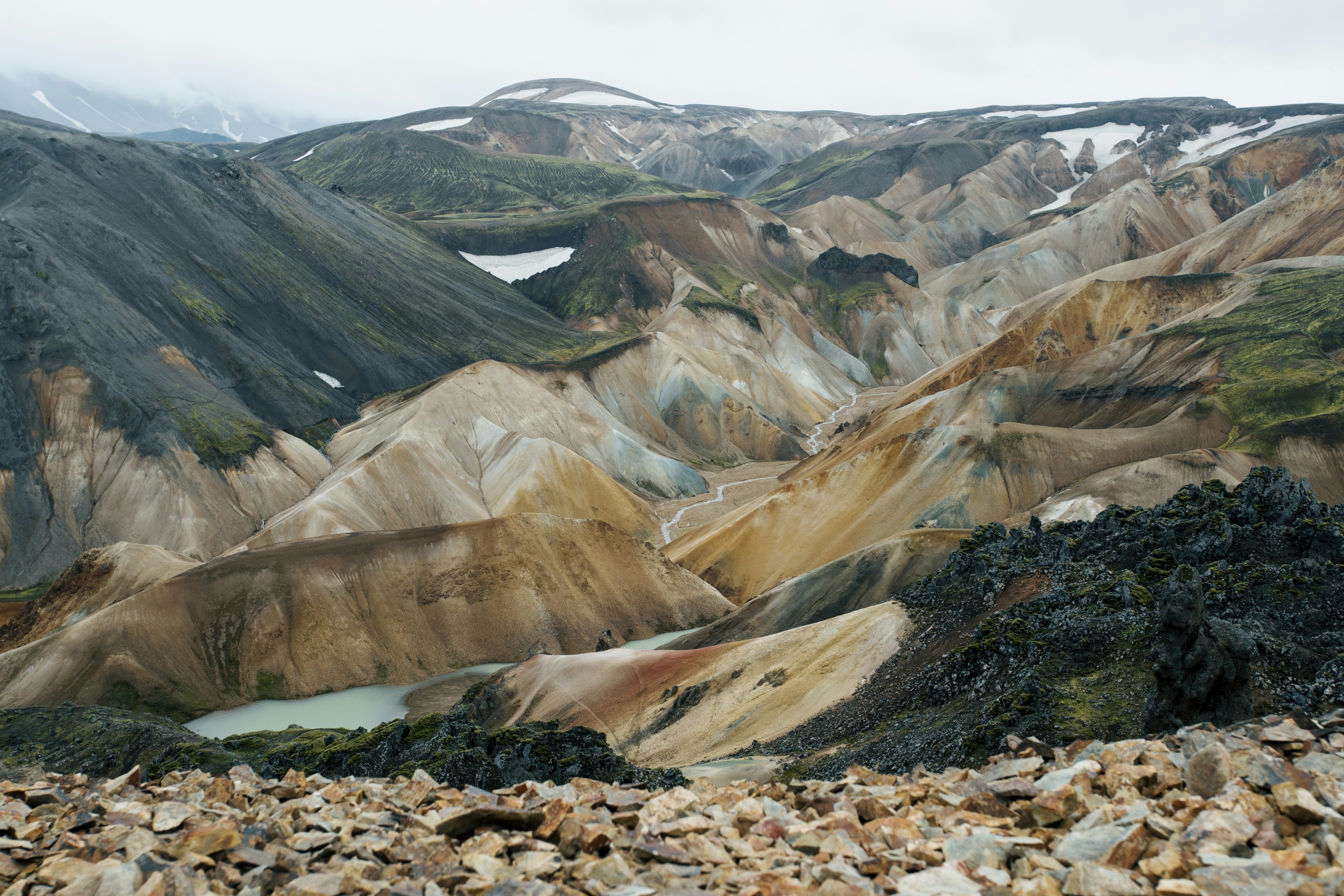 The multicolored mountain landscape of Landmannalaugar in Iceland’s Highlands